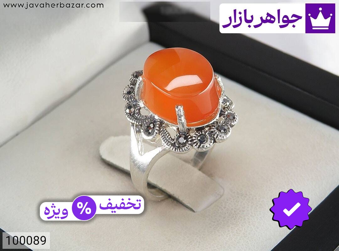 انگشتر نقره عقیق یمنی نارنجی طرح مهوش زنانه