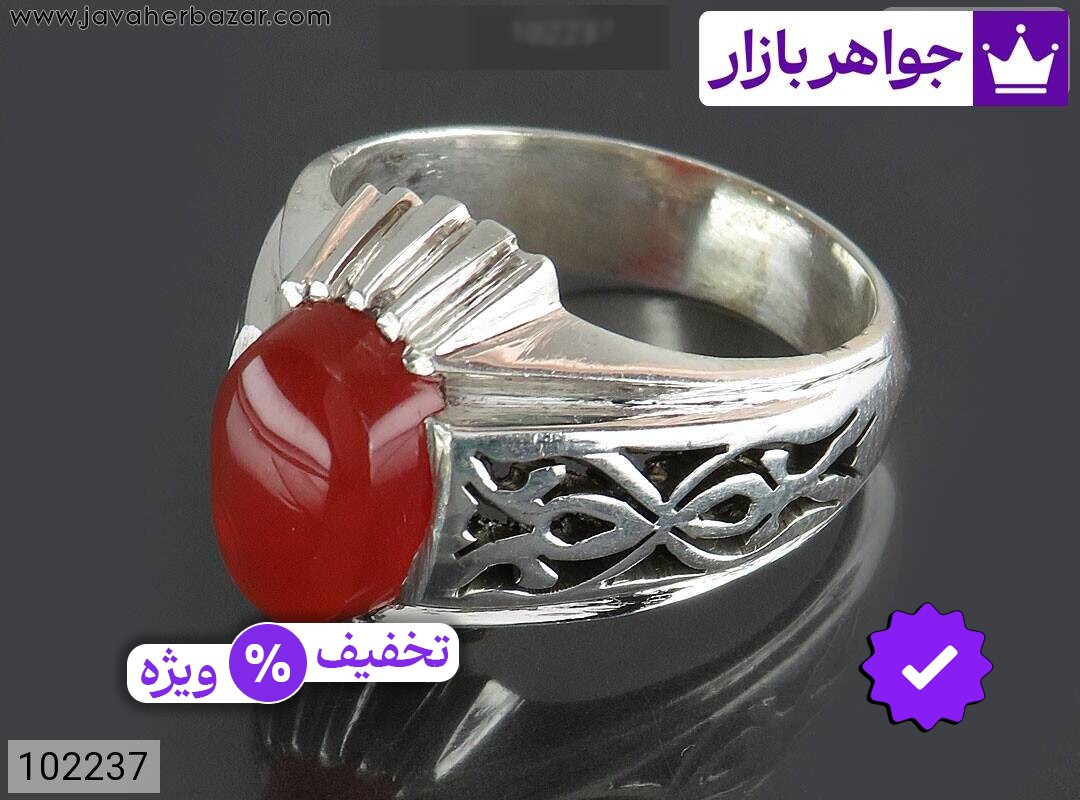 انگشتر نقره عقیق یمنی قرمز شیک مردانه دست ساز