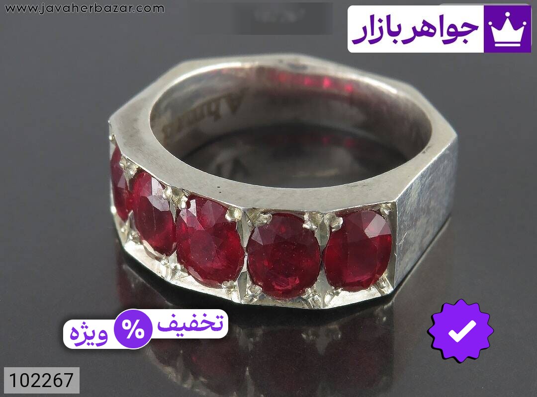 انگشتر یاقوت قرمز مردانه انگشتر نقره یاقوت قرمز خوش رنگ مردانه