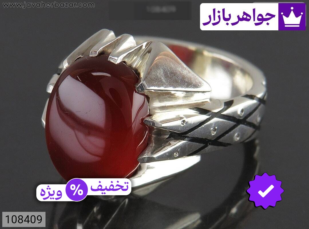 انگشتر نقره عقیق یمنی اشرافی مردانه دست ساز