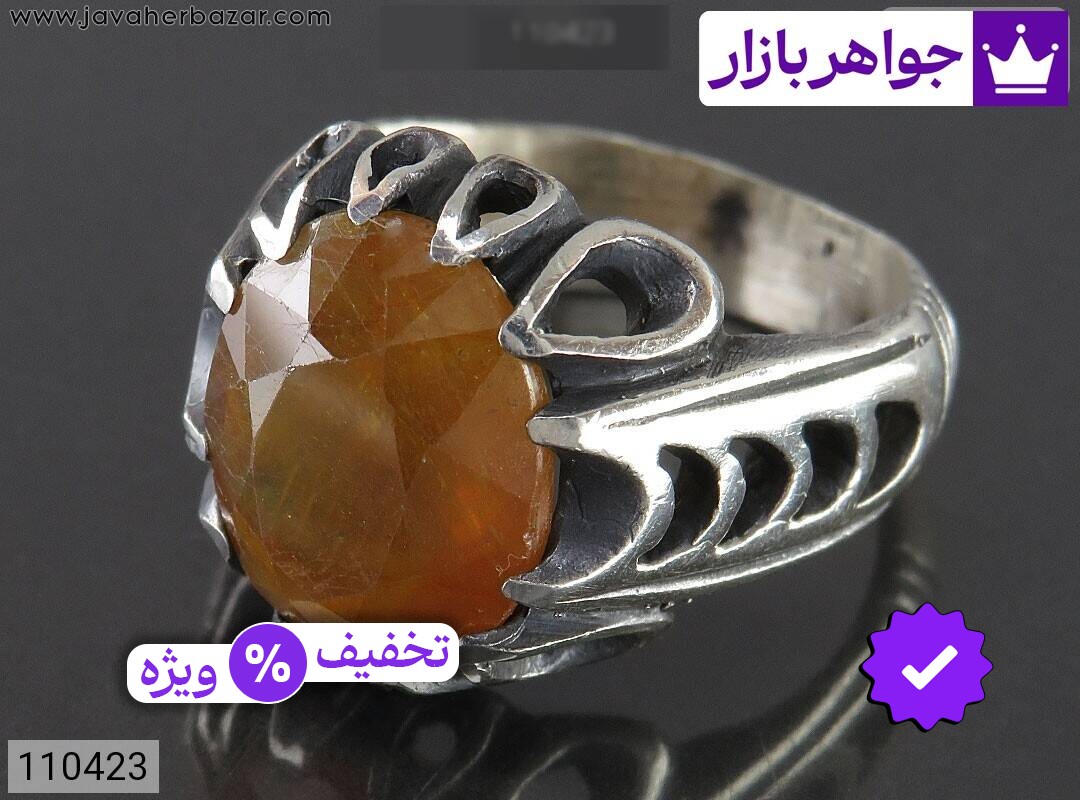 انگشتر نقره یاقوت زرد زیبا مردانه