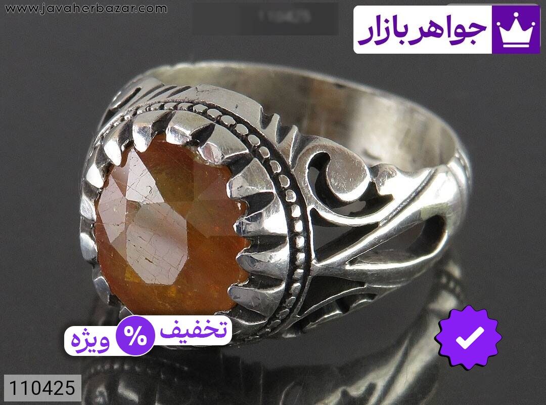انگشتر نقره یاقوت زرد دور چنگ مردانه