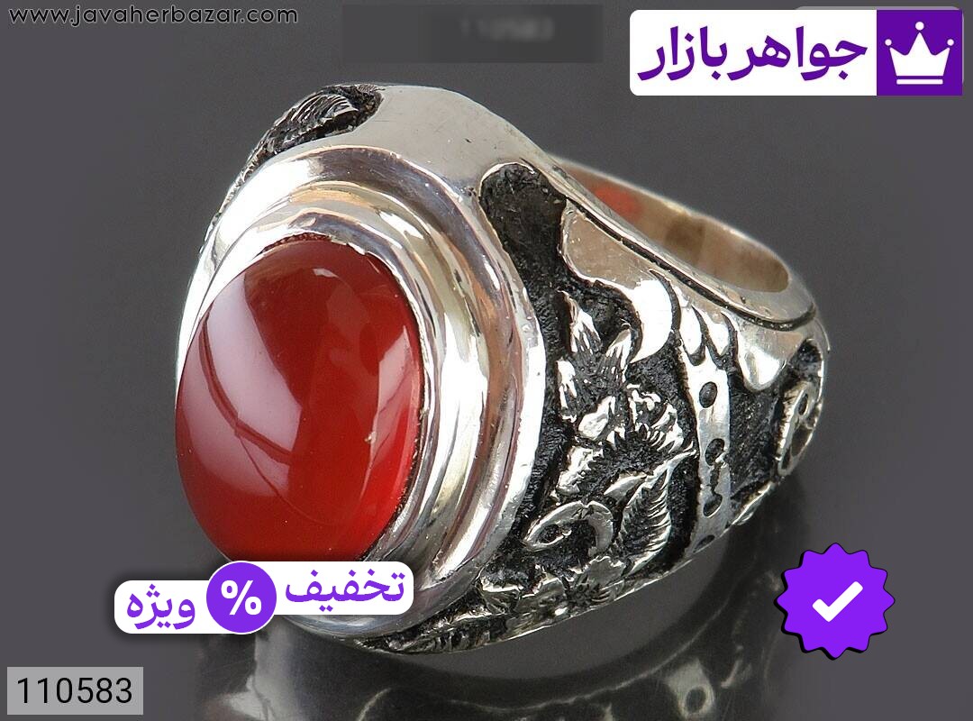 انگشتر نقره عقیق یمنی قرمز خوشرنگ مردانه دست ساز