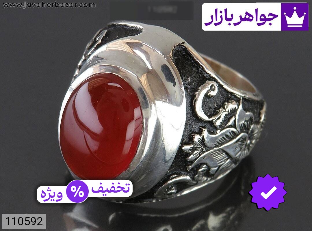 انگشتر نقره عقیق یمنی قرمز خوشرنگ مردانه دست ساز
