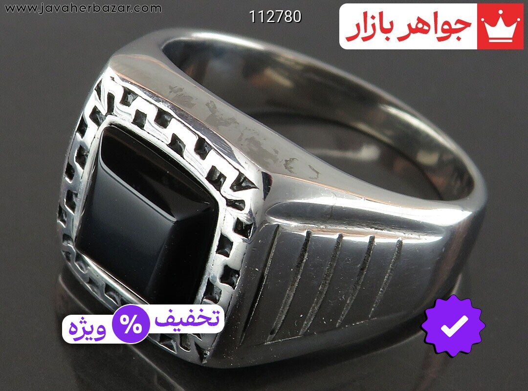 انگشتر استیل عقیق سیاه خاص سایز 66 مردانه