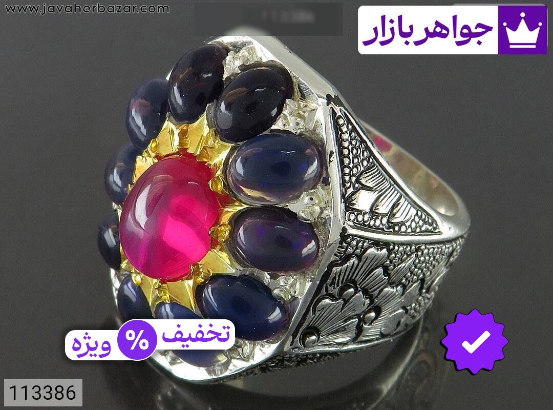 انگشتر نقره یاقوت استار و اپال اتیوپی بی نظیر مردانه دست ساز