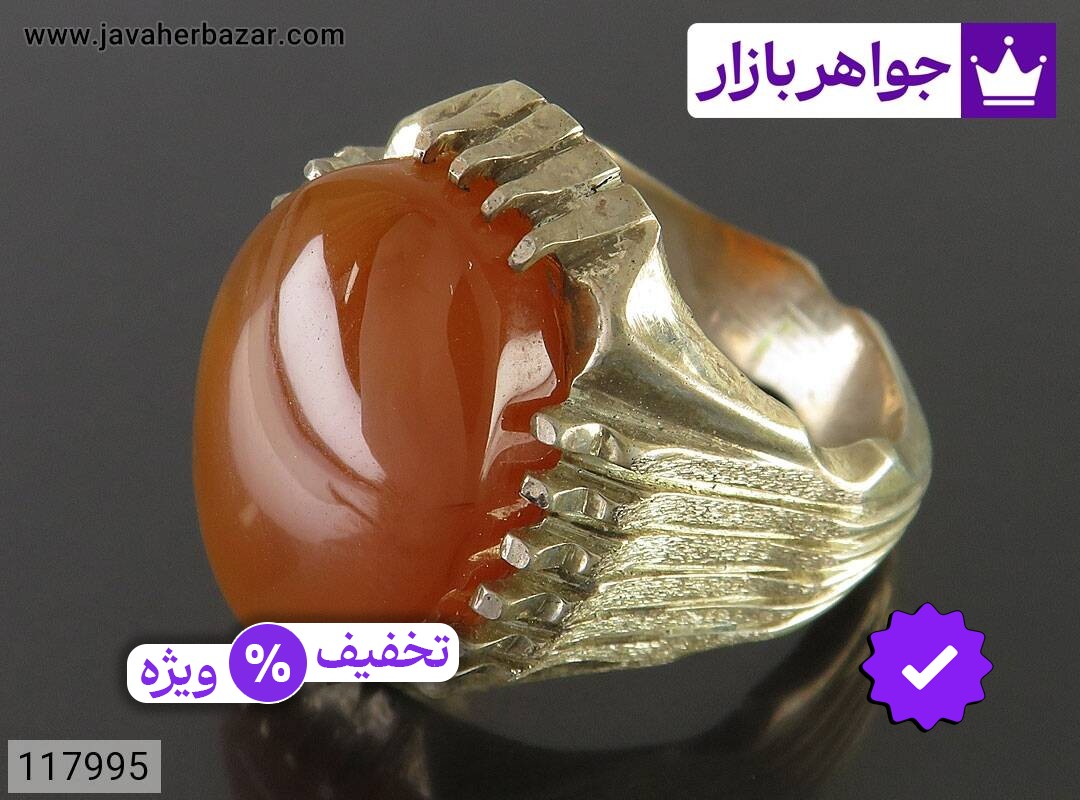 انگشتر نقره عقیق یمنی نارنجی مرغوب مردانه
