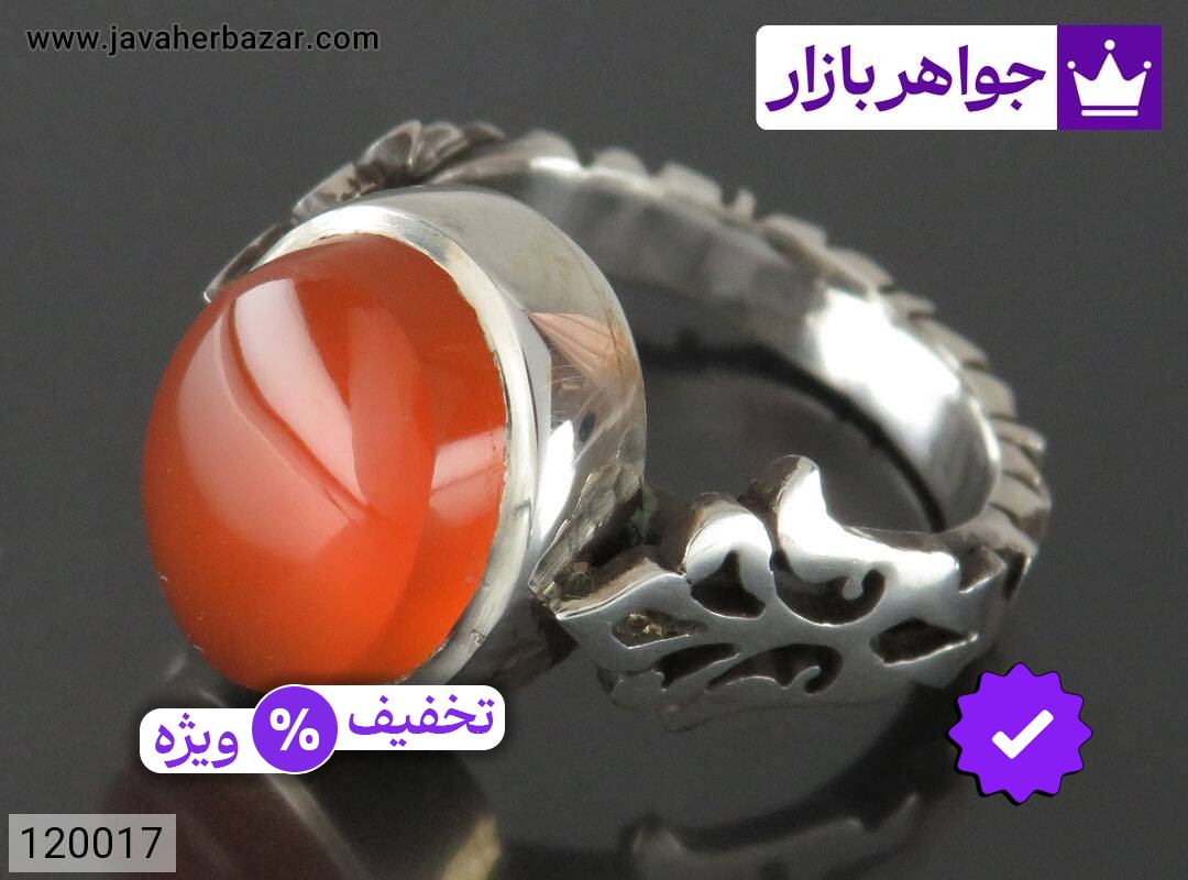 انگشتر نقره عقیق یمنی نارنجی فاخر مردانه دست ساز
