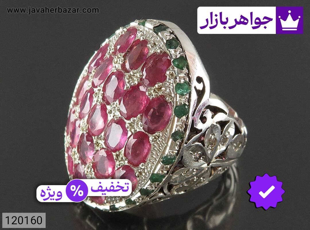 انگشتر نقره یاقوت آفریقایی قرمز فاخر درشت مخراج زمرد زامبیا موزانایت مردانه دست ساز