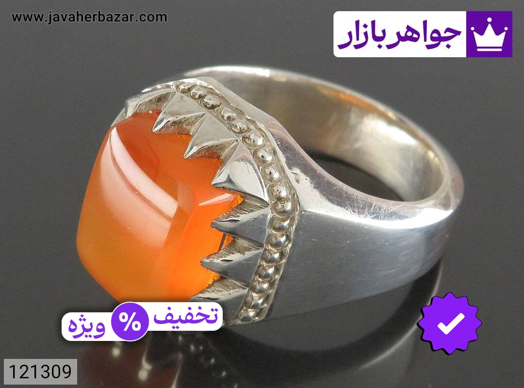 انگشتر نقره عقیق یمنی نارنجی لوکس مردانه دست ساز
