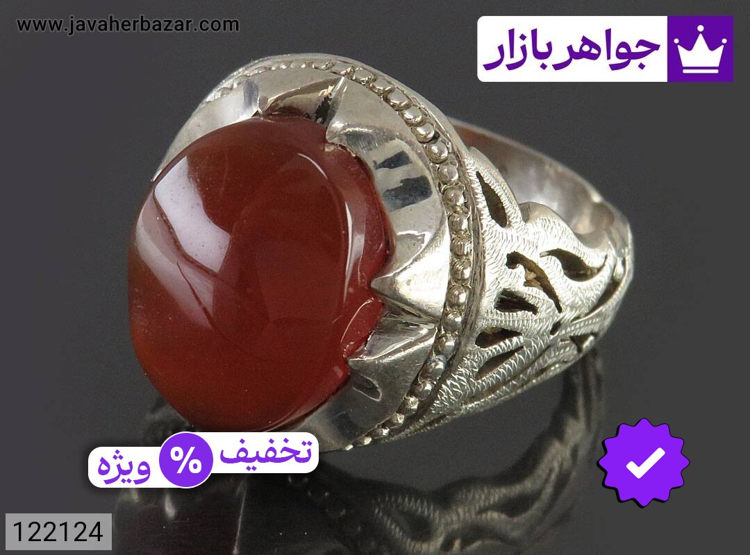 انگشتر نقره عقیق یمنی خوشرنگ مردانه دست ساز
