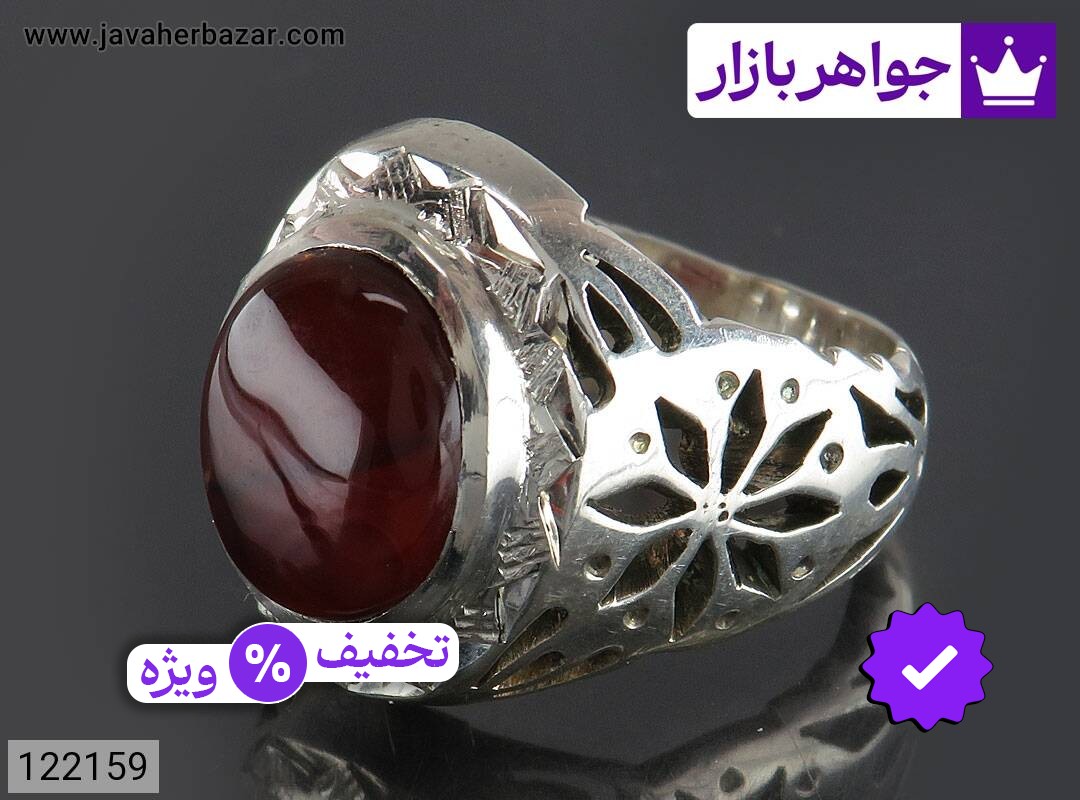 انگشتر نقره عقیق یمنی رکاب آینه کاری فاخر مردانه دست ساز