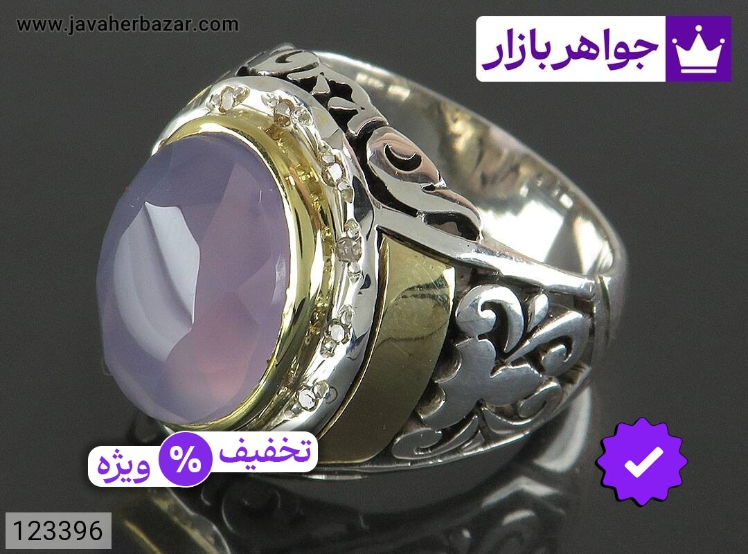 انگشتر نقره عقیق یمنی کبود طرح سلطان مردانه دست ساز با برلیان اصل