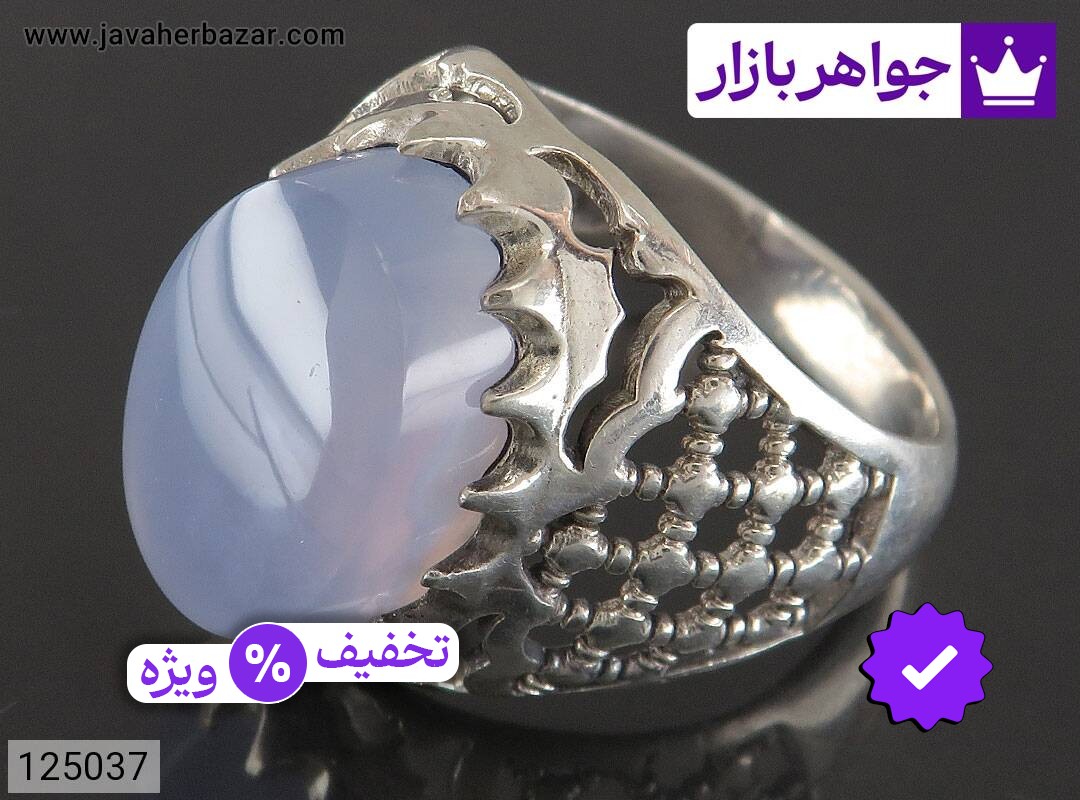 انگشتر نقره عقیق یمنی کبود رکاب طرح ضریح مردانه
