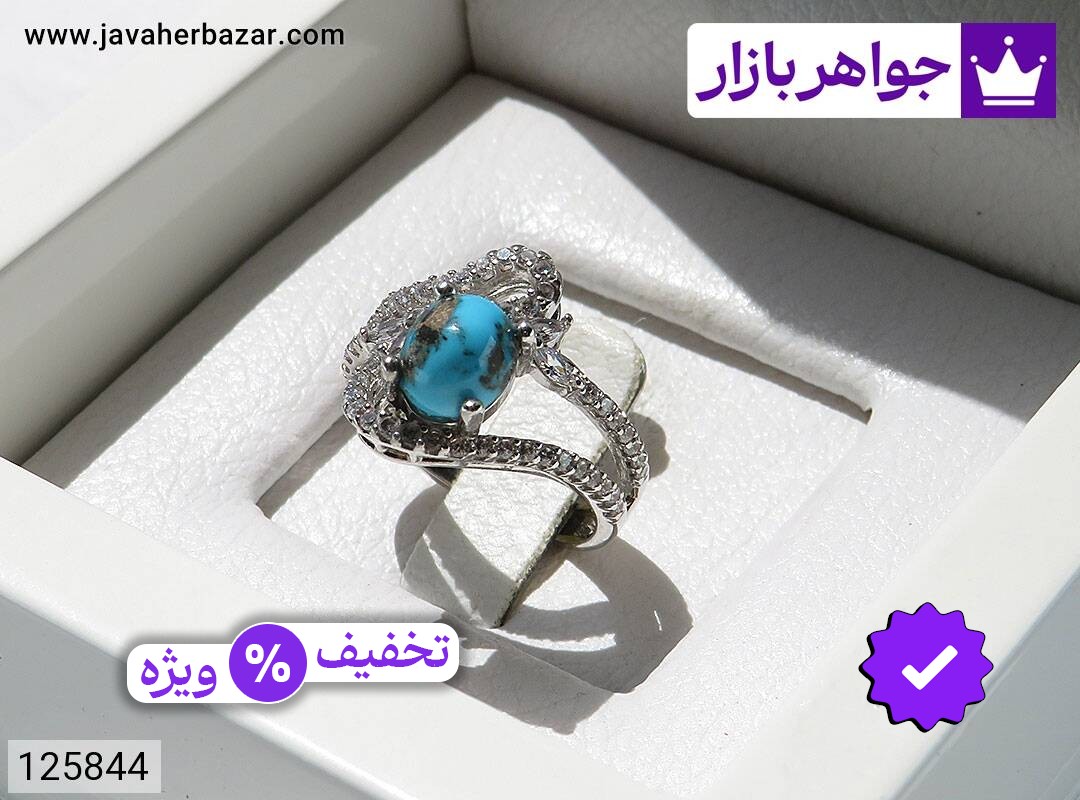 انگشتر نقره فیروزه نیشابوری طرح لیندا زنانه