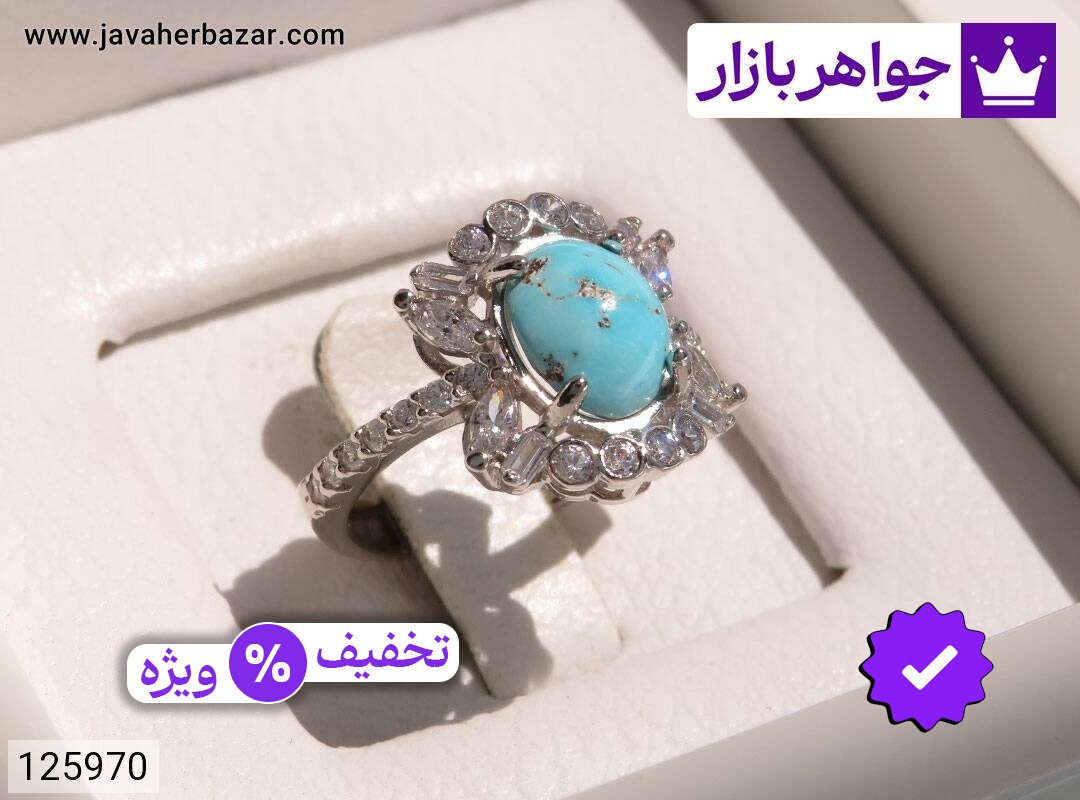 انگشتر نقره فیروزه نیشابوری طرح گلناز زنانه
