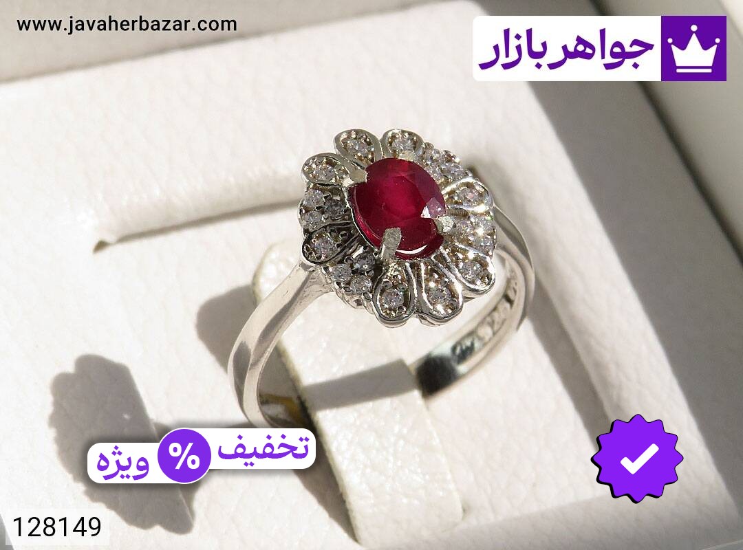انگشتر نقره یاقوت آفریقایی قرمز طرح نسترن زنانه