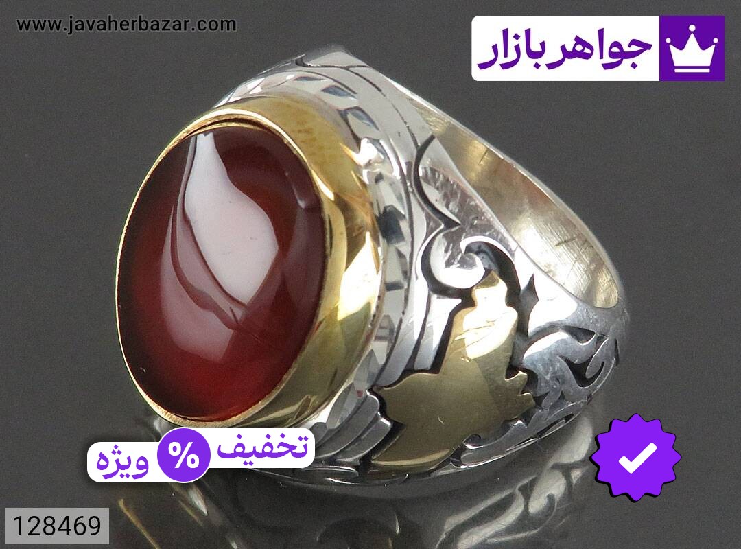 انگشتر نقره عقیق یمنی فاخر مردانه دست ساز تاج برنجی