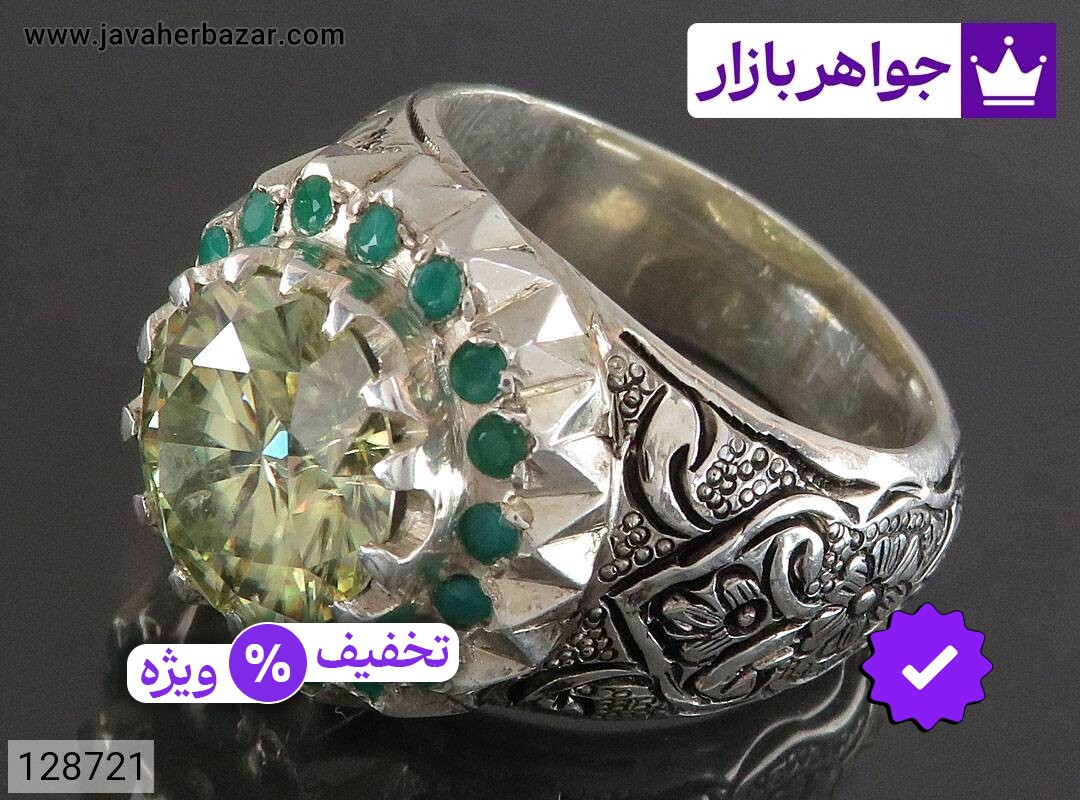 انگشتر نقره موزانایت اشرافی خوش تراش مردانه