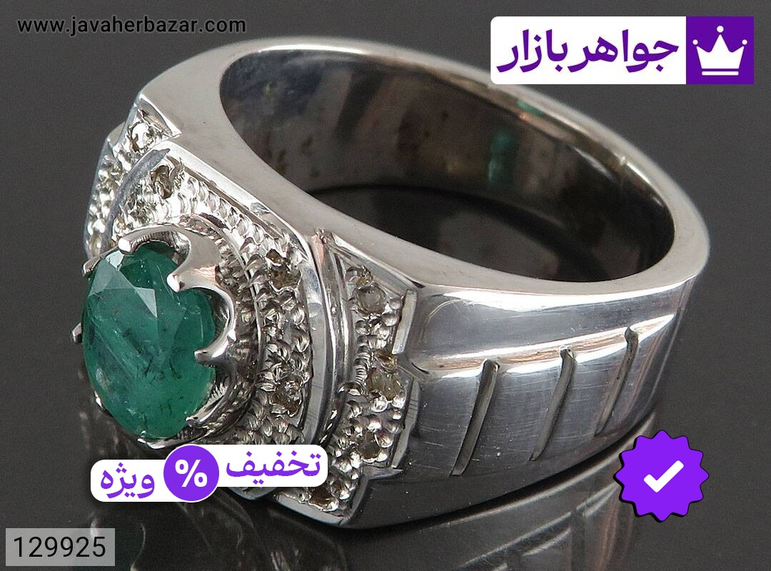 انگشتر نقره زمرد زامبیا لوکس مردانه دست ساز با برلیان اصل