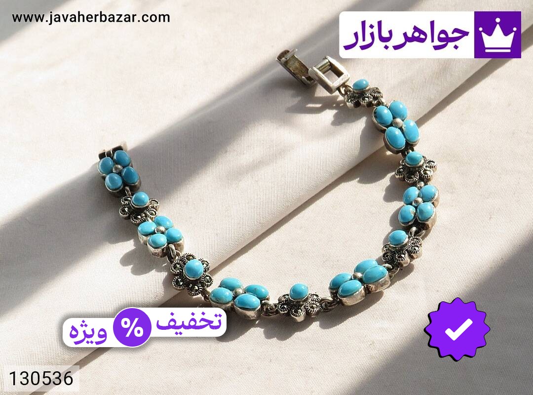 دستبند نقره فیروزه نیشابوری بی نظیر زنانه