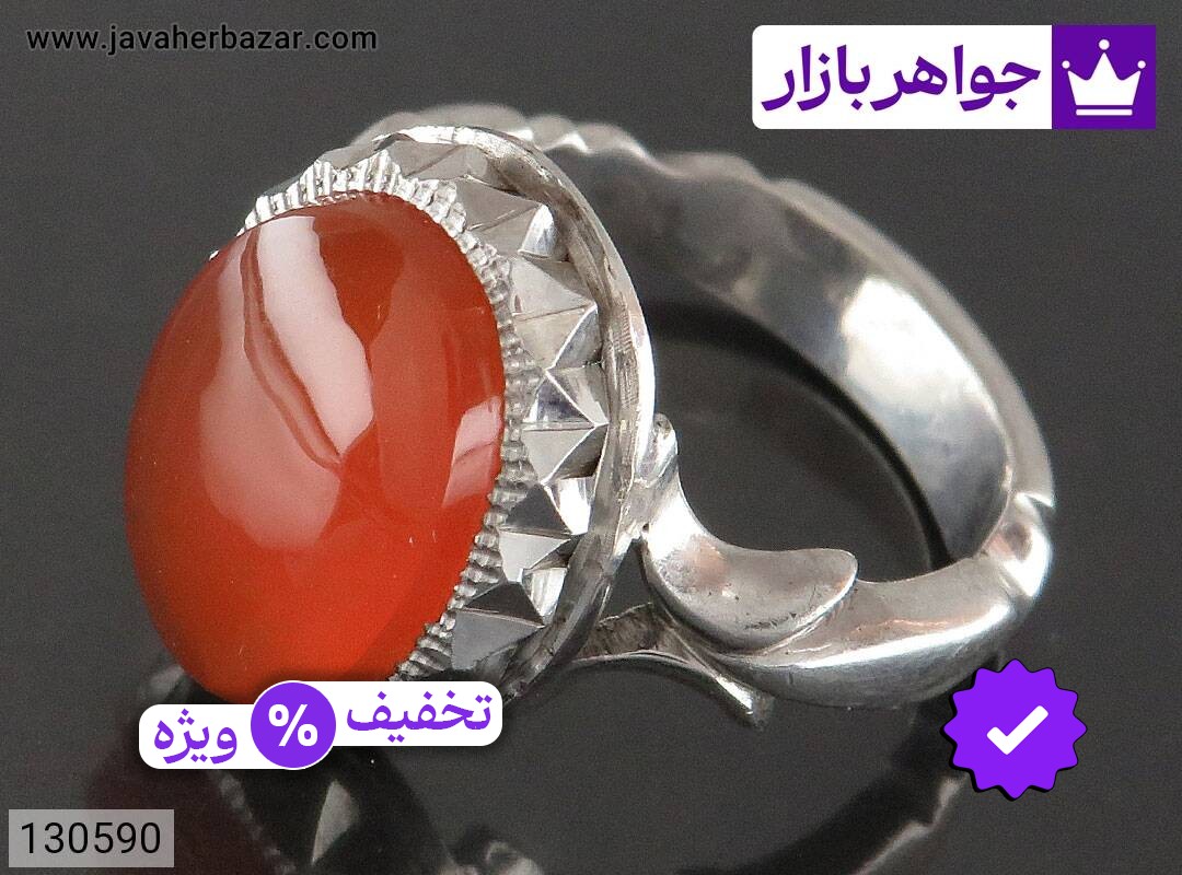انگشتر نقره عقیق یمنی نارنجی لوکس مردانه دست ساز