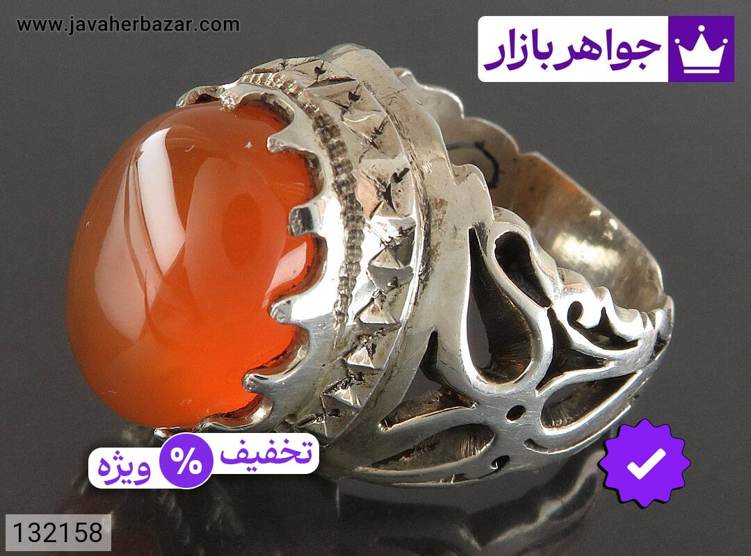 انگشتر نقره عقیق یمنی نارنجی خوش رنگ مردانه دست ساز