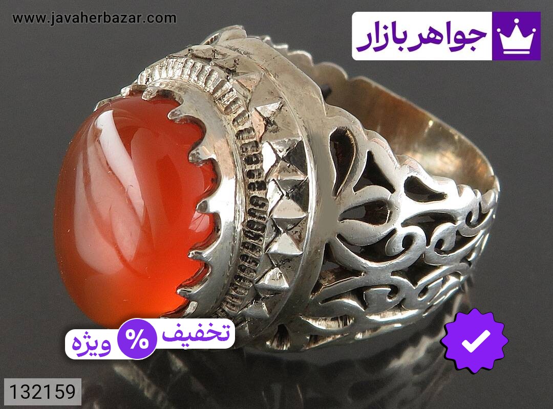 انگشتر نقره عقیق یمنی نارنجی شبکه کاری مردانه دست ساز