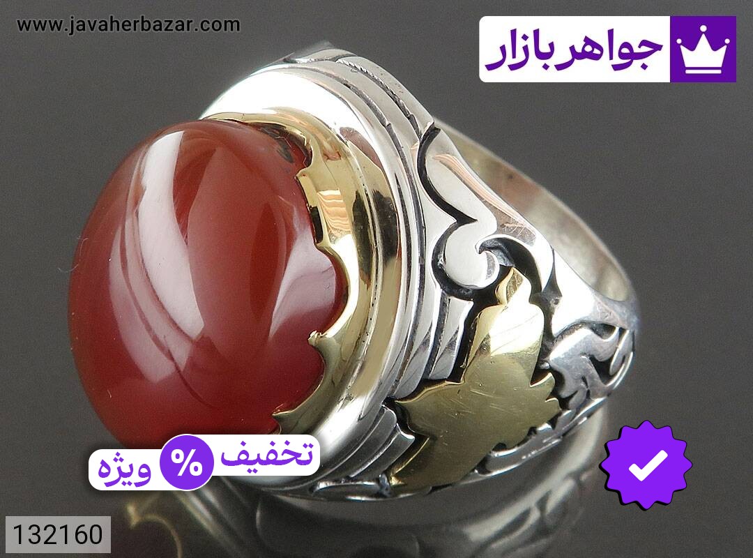 انگشتر نقره عقیق یمنی فاخر مردانه دست ساز تاج برنجی