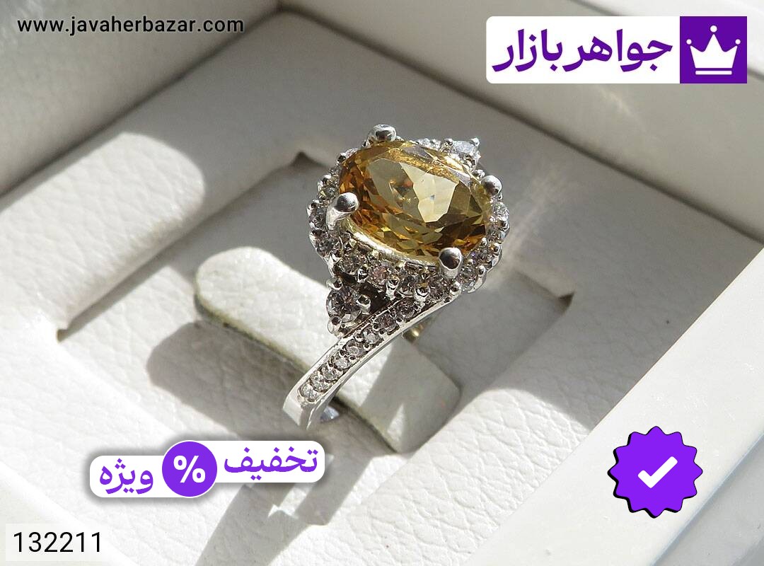 انگشتر سیترین زنانه انگشتر نقره سیترین طرح آناهیتا زنانه