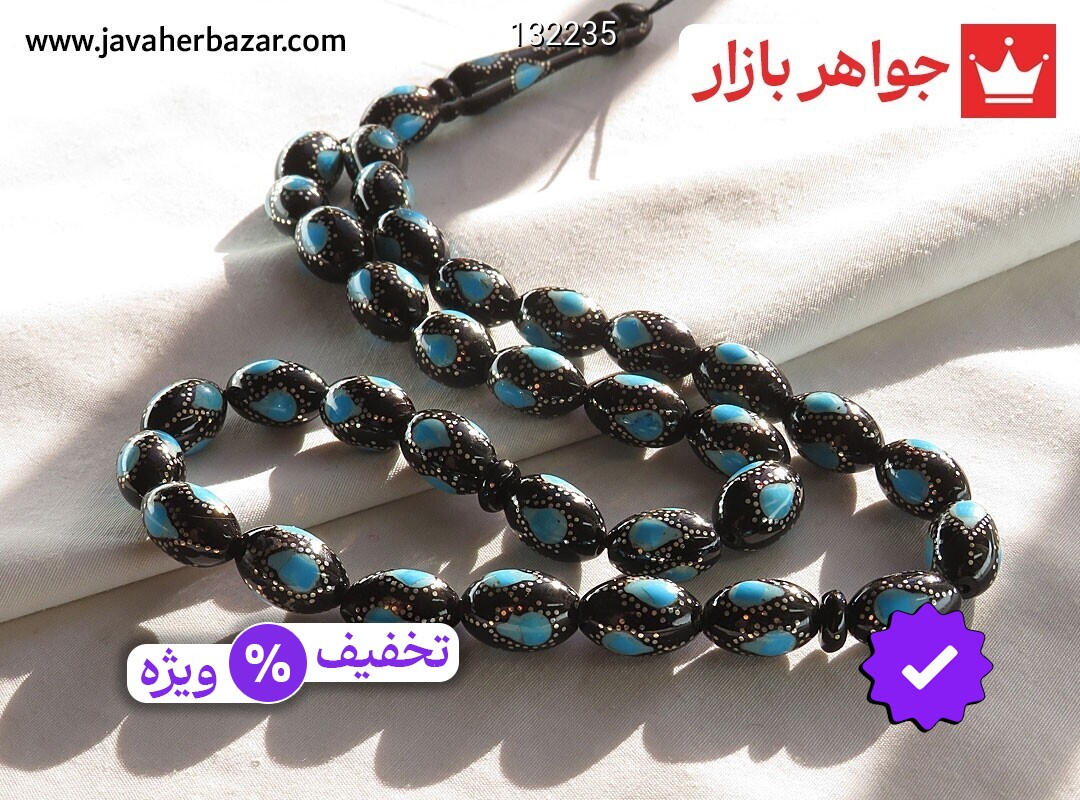 تسبیح فیروزه و یسر 33 دانه مرصع کاری