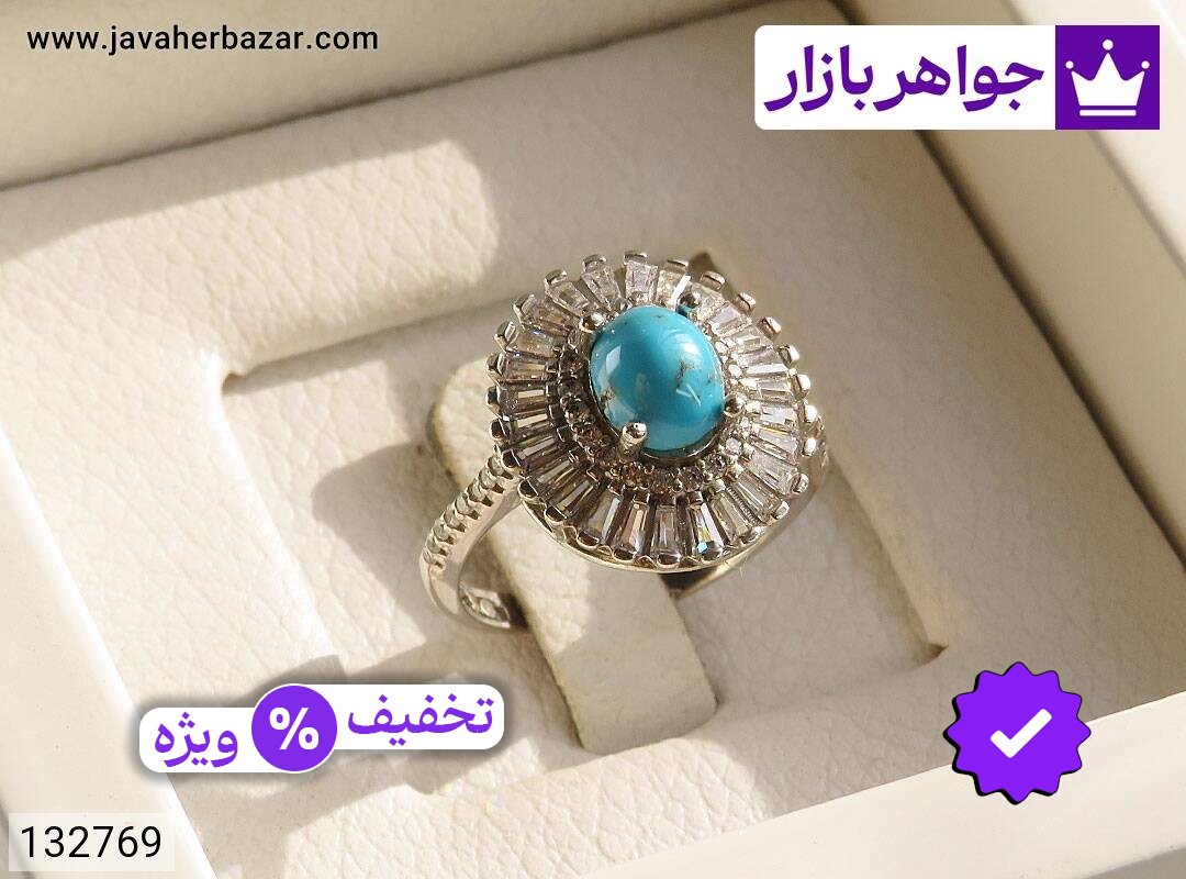انگشتر نقره فیروزه نیشابوری طرح نسترن زنانه