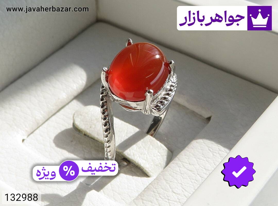 انگشتر عقیق نارنجی زنانه انگشتر نقره عقیق نارنجی دامله طرح پیچک زنانه