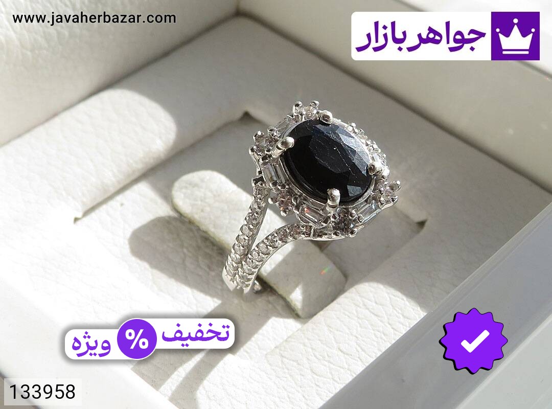 انگشتر نقره یاقوت آفریقایی سیاه کبود طرح انوشه زنانه