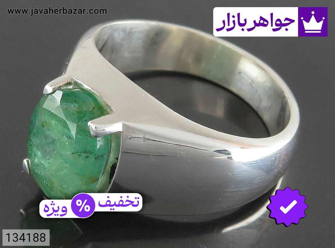 انگشتر نقره زمرد زامبیا با شکوه مردانه دست ساز