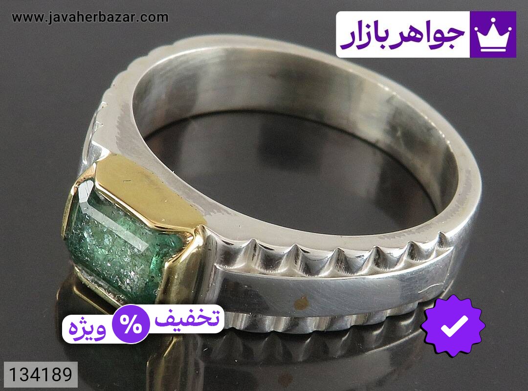 انگشتر نقره زمرد زامبیا لوکس مردانه دست ساز تاج برنجی