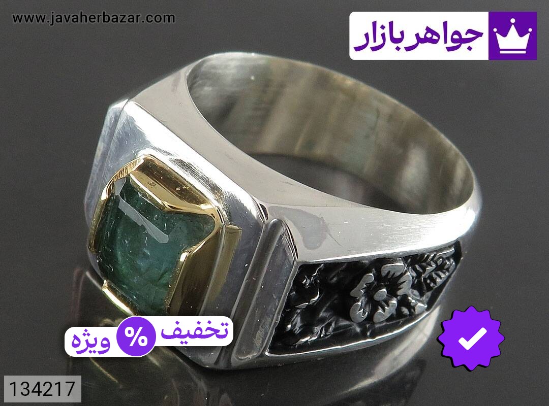 انگشتر نقره زمرد زامبیا لوکس مردانه دست ساز تاج برنجی