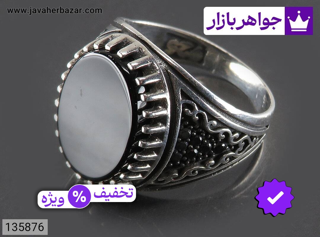 انگشتر نقره عقیق سیاه اسپرت مردانه میکروستینگ