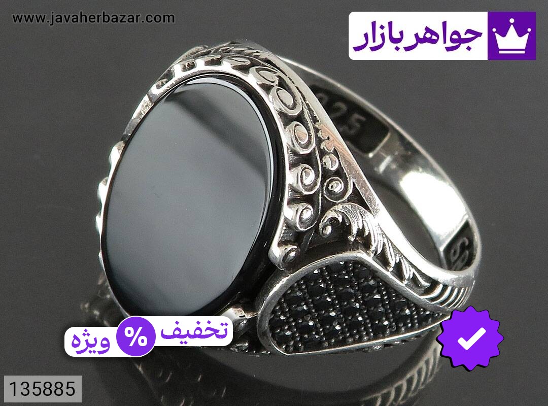 انگشتر عقیق سیاه مردانه میکروستینگ انگشتر نقره عقیق سیاه مردانه میکروستینگ