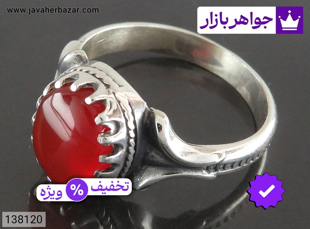 انگشتر نقره عقیق یمنی قرمز مردانه ظریف