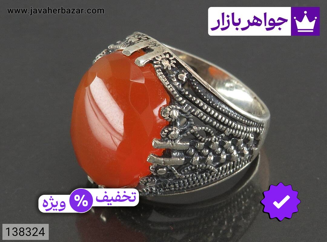 انگشتر نقره عقیق یمنی نارنجی خوشرنگ مردانه