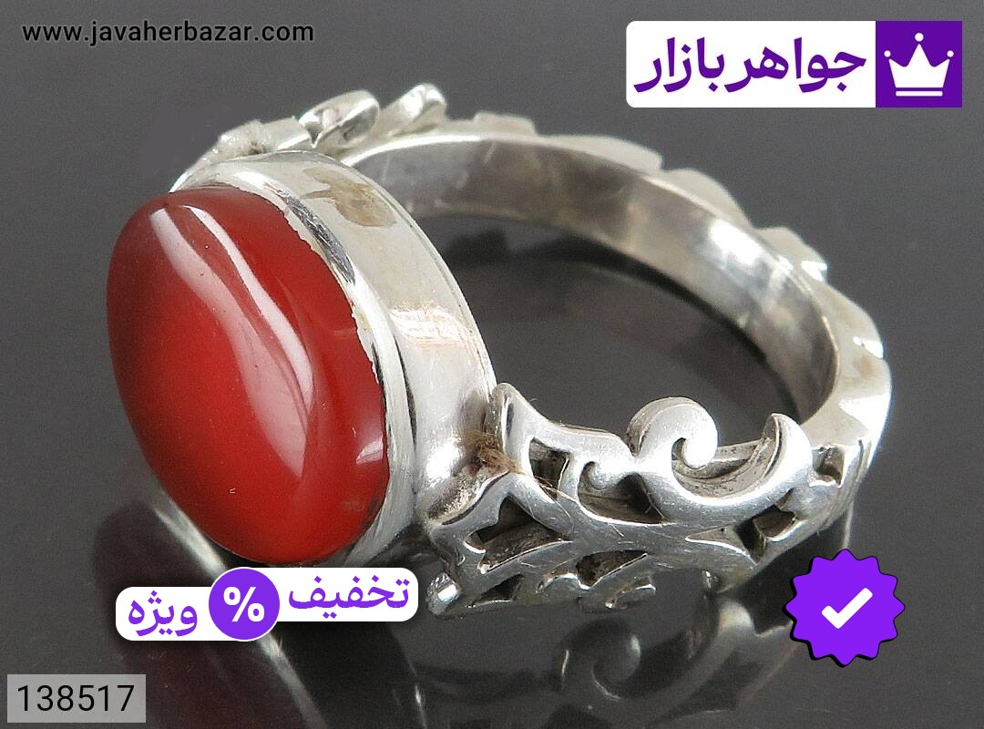 انگشتر نقره عقیق یمنی قرمز فاخر مردانه دست ساز