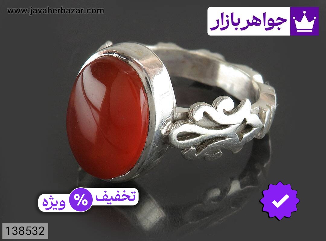 انگشتر نقره عقیق یمنی نارنجی شیک مردانه دست ساز