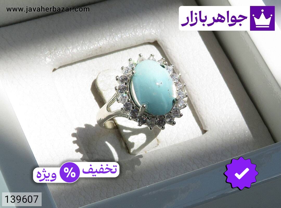 انگشتر نقره فیروزه نیشابوری طرح نسترن زنانه