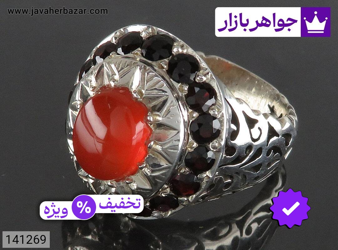 انگشتر نقره عقیق یمنی و یاقوت آفریقایی خوشرنگ مردانه دست ساز