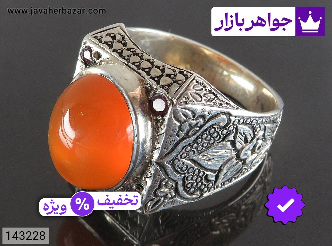 انگشتر نقره عقیق یمنی نارنجی پرتقالی مردانه دست ساز