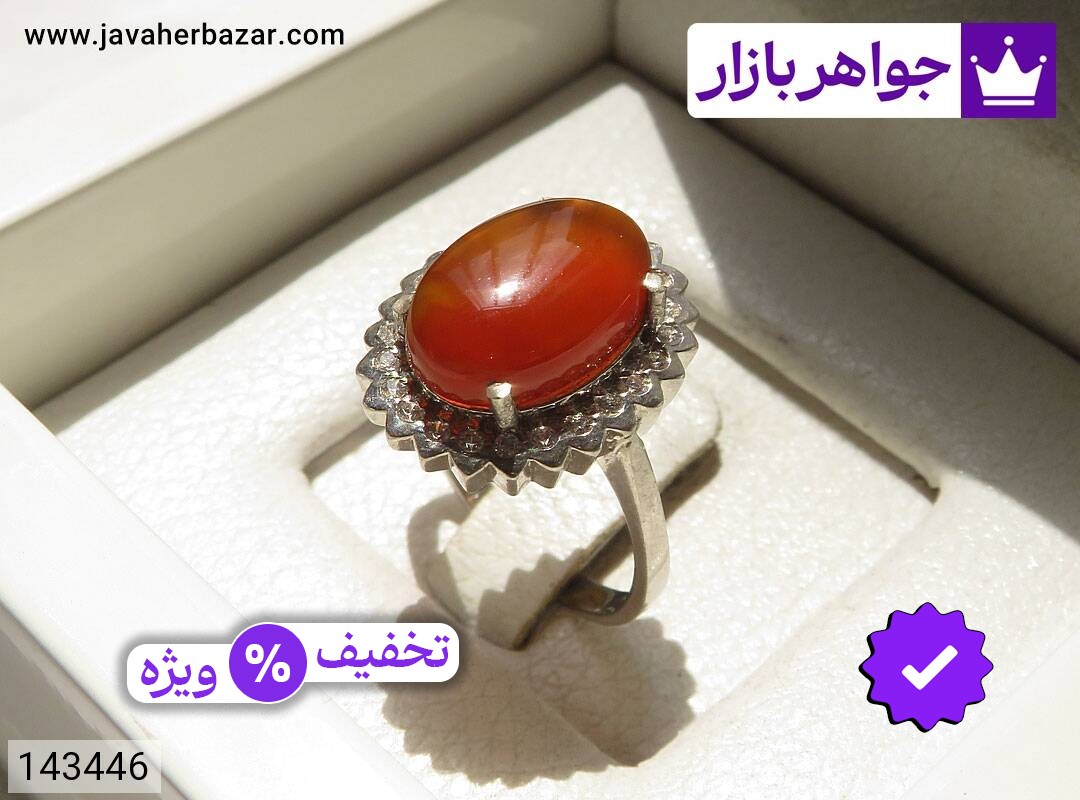 انگشتر نقره عقیق یمنی نارنجی طرح خورشید زنانه