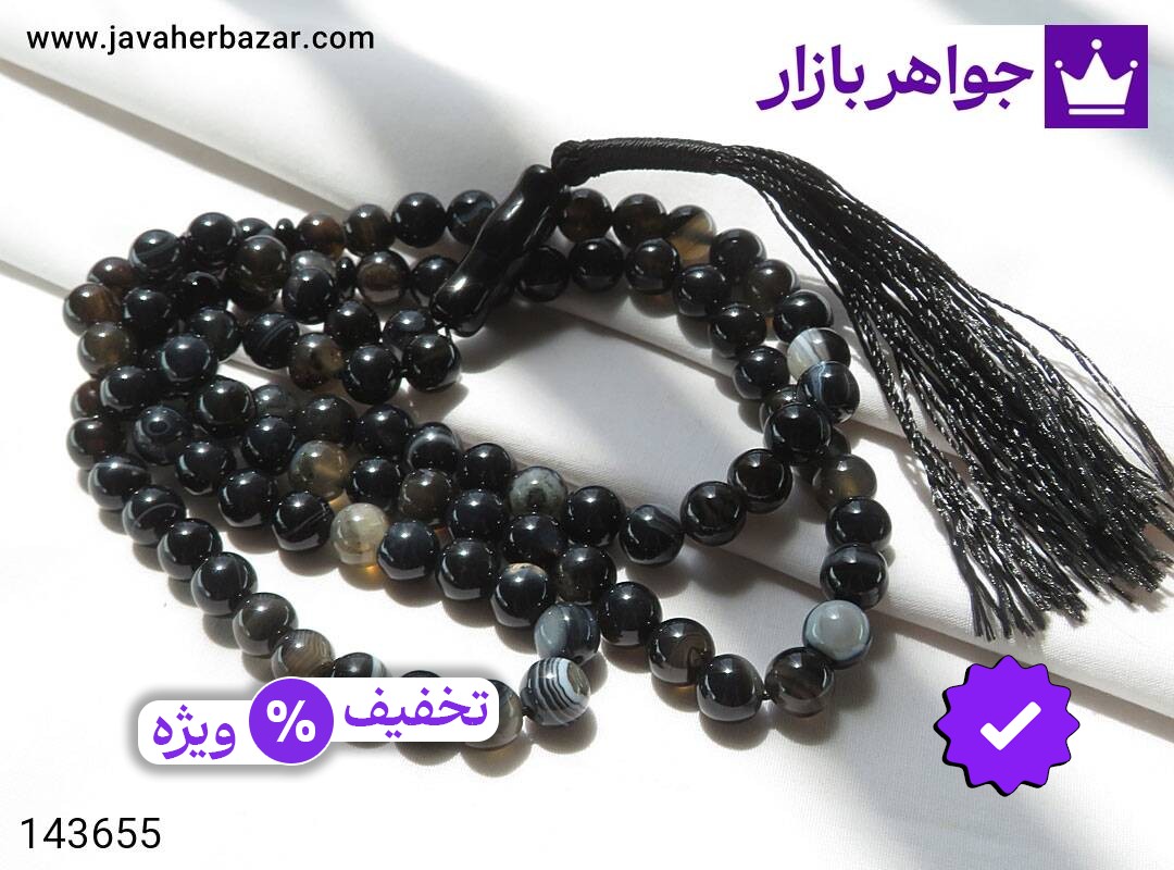 تسبیح عقیق سیاه 101 دانه 8 میل سلیمانی خوش دست
