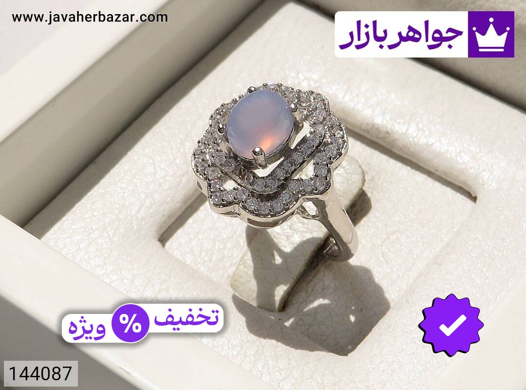انگشتر نقره عقیق یمنی کبود طرح گلناز زنانه