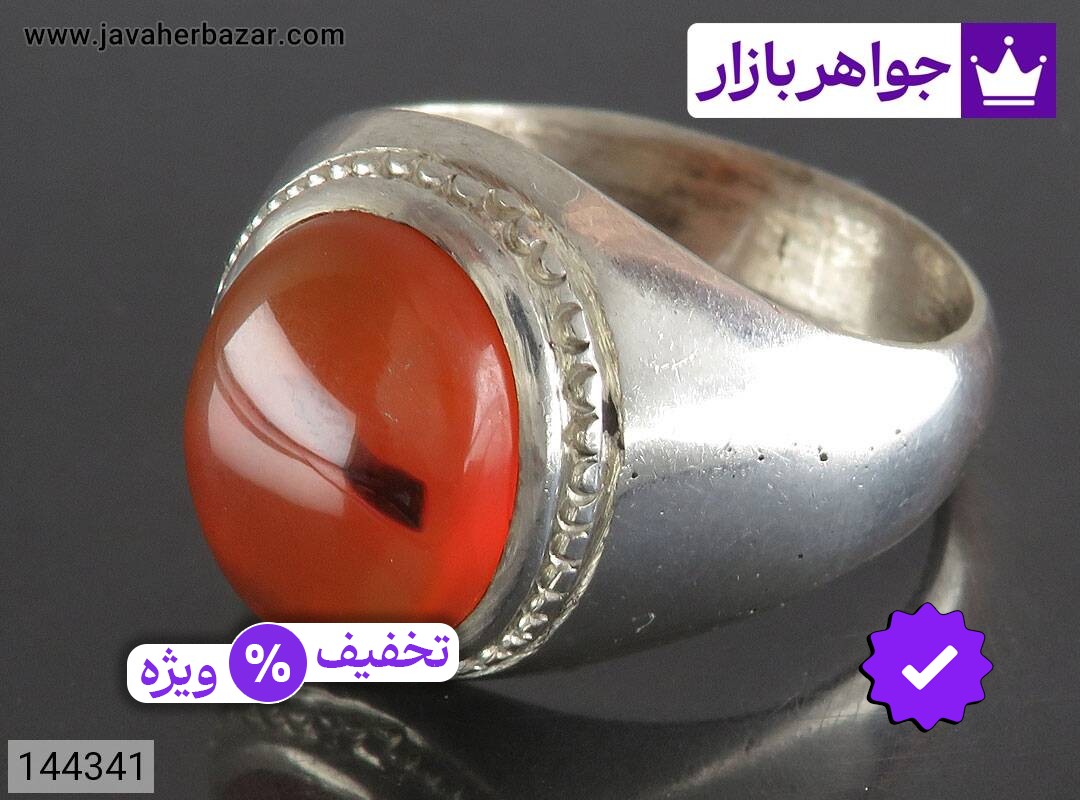 انگشتر نقره عقیق یمنی نارنجی خوشرنگ مردانه دست ساز